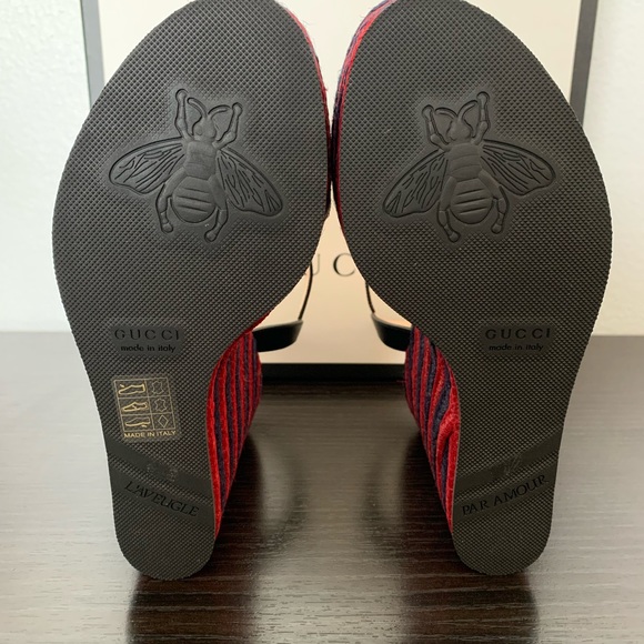 WOMENS GUCCI MARMONT LIFFORD BLACK LEATHER HEEL PLATFORM ESPADRILLE WEDGE SIZE 7 - Picture 7 of 9